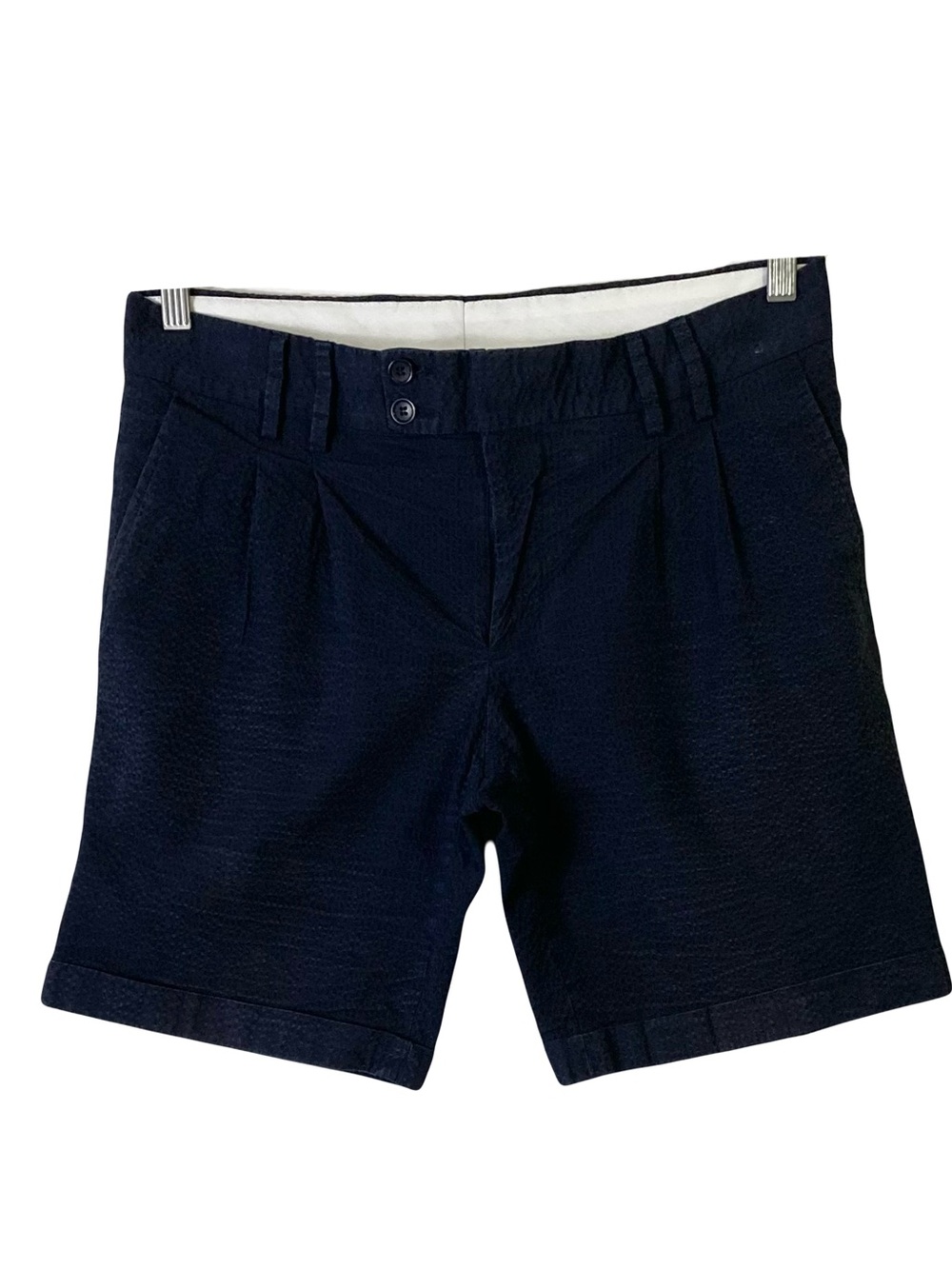 LUIGI FUSARO Shorts Men 50 Navy ITALY Crinkled Cuffed Chino